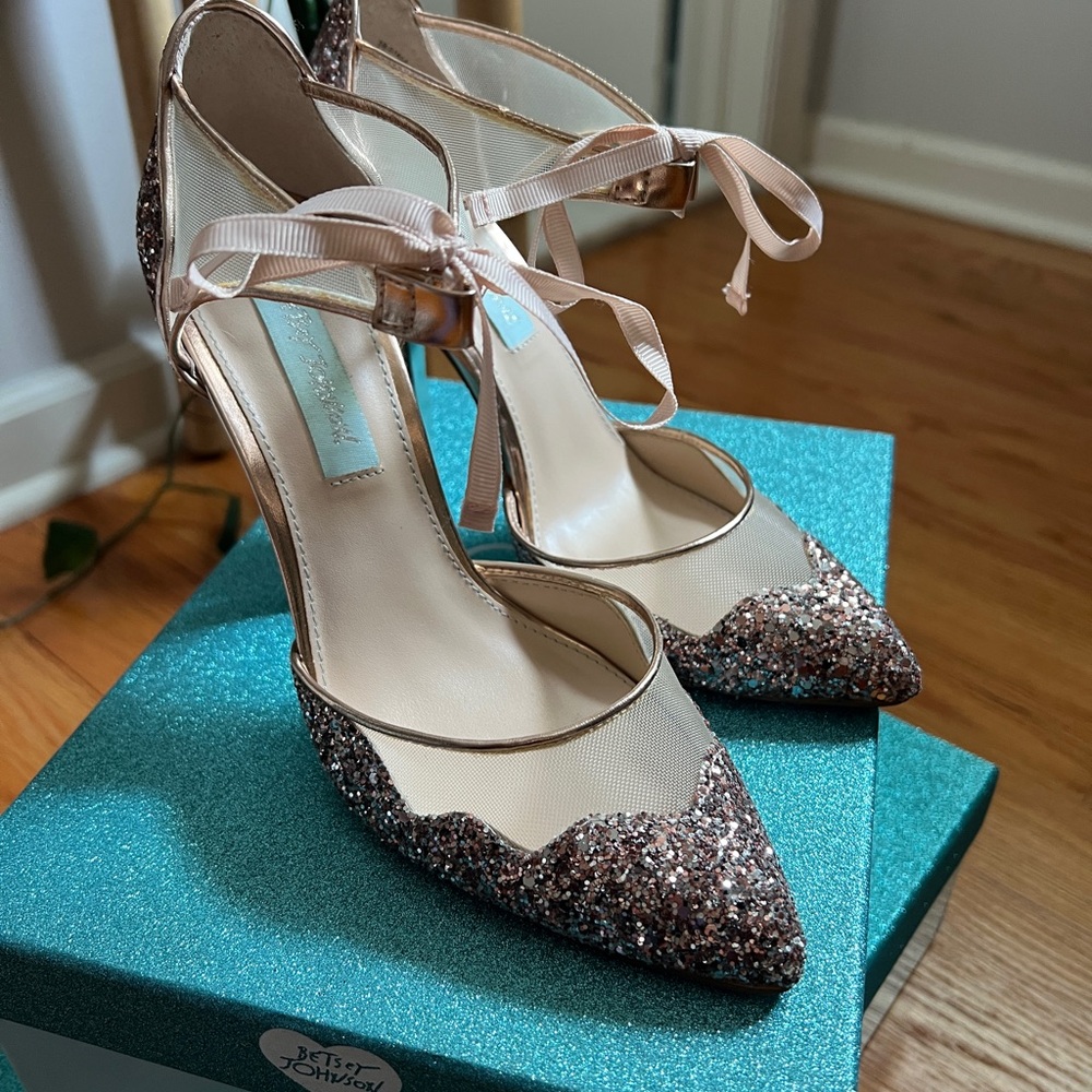 Betsey Johnson Rose Gold Glitter Heels